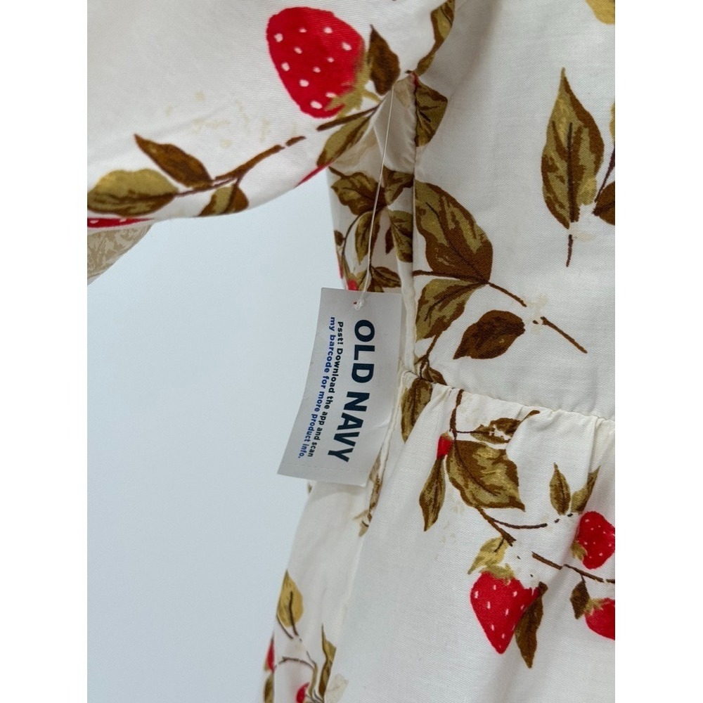 Old Navy Babydoll Dress Size M Strawberry Print Puff Sleeve Cottagecore Milkmaid - Picture 7 of 11